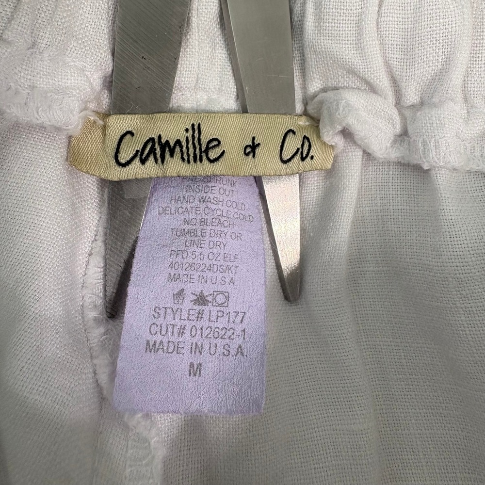 Camille & Co Pants Womens Medium White 100% Linen Wide Leg Raw Hem Boho Resort - Picture 5 of 9